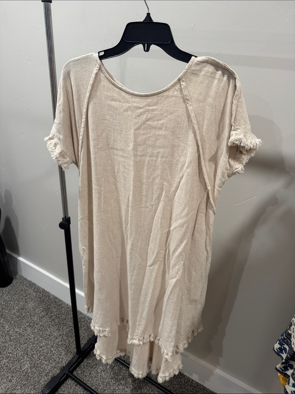 Umgee Cream Short-Sleeve Fringe Tunic Dress